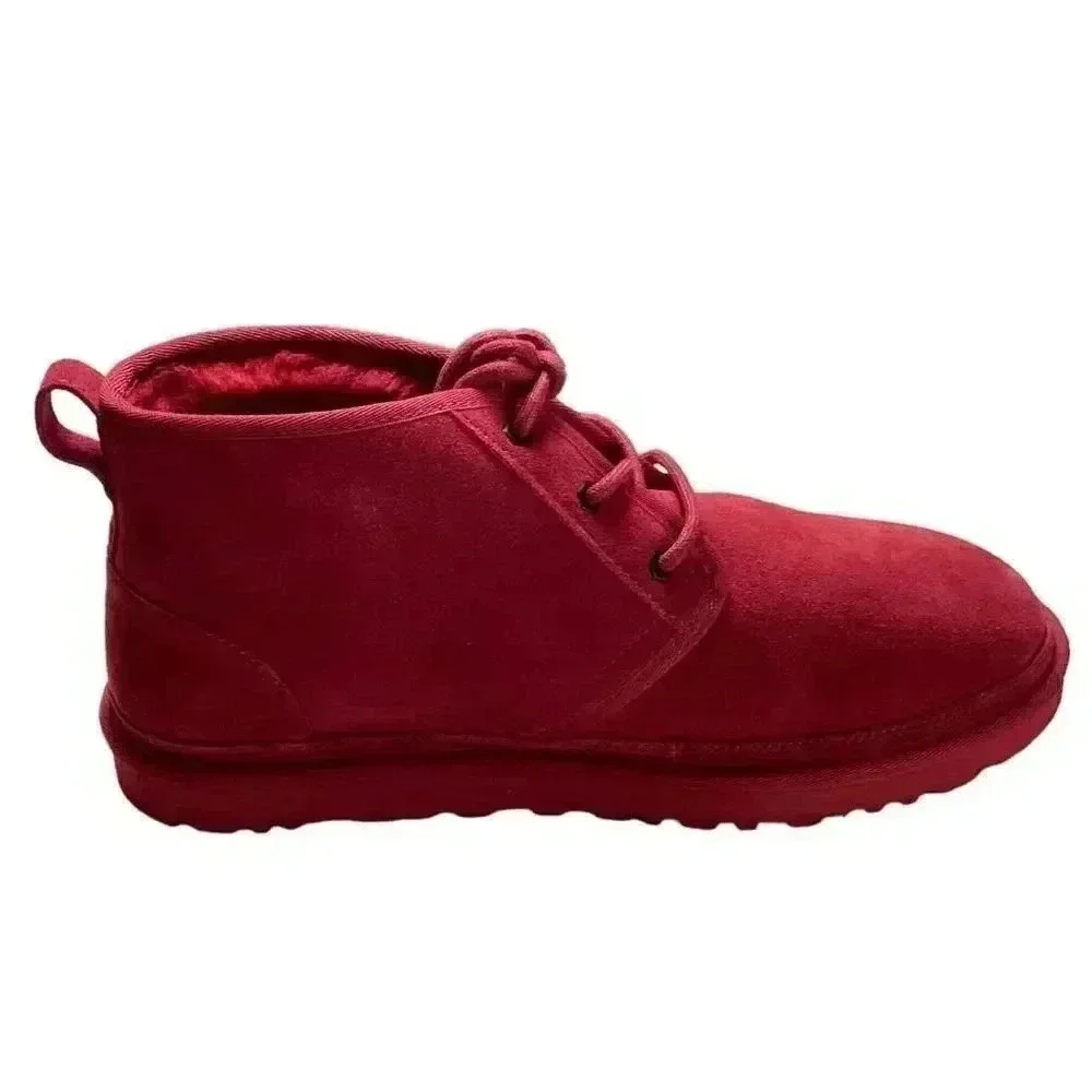 UGG Chukka Boots Shoes Mens 12 Red Neumel Suede Sheepskin Lace Up NEW